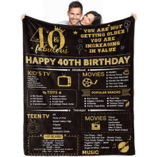 50th Birthday Throw Blanket Black Gold Flannel 55x70 Inch
