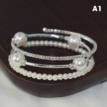 Crystal Pearl Bracelet Adjustable Multi-layer Gold Silver