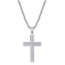 Cross Pendant Necklace Stainless Steel with Cubic Zirconia