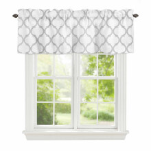 Moroccan Geometric Curtain Valance White Grey 42x12in Rod