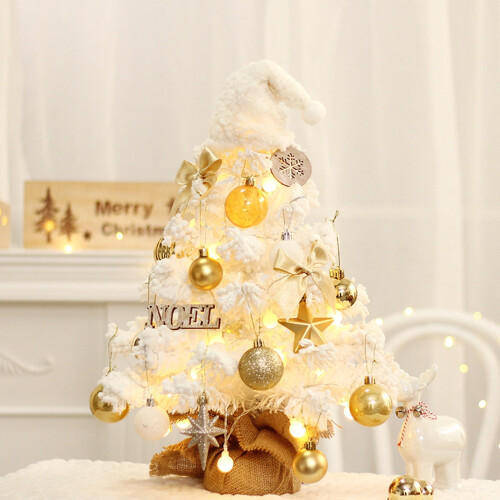 Mini White Christmas Tree with Lights 17.7 in