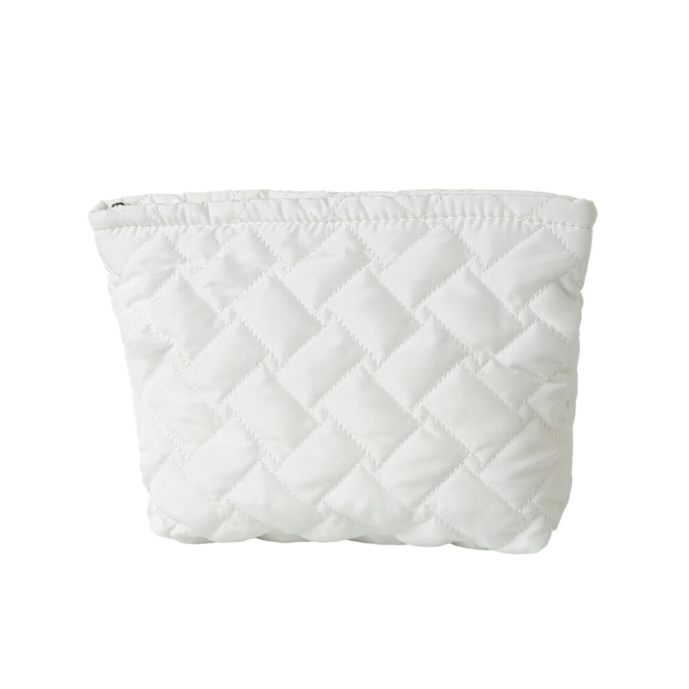 Makeup Bag Quilted Cosmetic Pouch for Women White