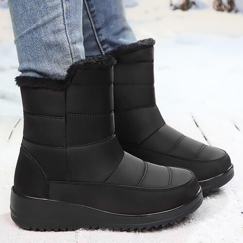 Snow Boots Unisex Shearling-Lined Almond Toe Black Size 6.5 1