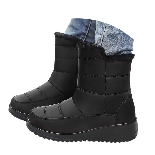 Snow Boots Unisex Shearling-Lined Almond Toe Black Size 6.5 2