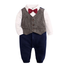 Baby Boy Cotton Romper Set Long Sleeve Bow Tie Jumpsuit