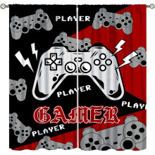 Gaming Curtains Black Red for Boys Bedroom 72x63 in