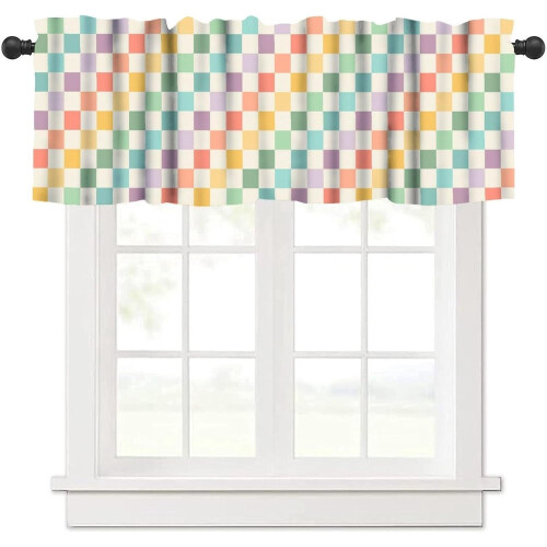 Gradient Grid Valance Curtains 54x18 inch Rod Pocket
