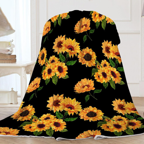 Sunflower Throw Blanket Black 50 x 60 inches