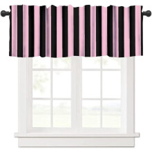 Pink and Black Striped Valance Curtains 54x18 Inch Rod