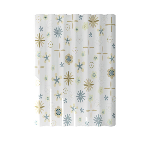 White waterproof plastic shower curtain with fish and blue