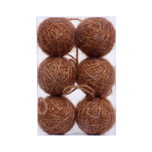 Brown Wool Foam Christmas Ornaments Set 6pcs 6cm
