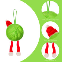 Lime Green Furry Christmas Ball Ornament with Hat and Legs