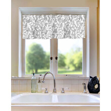White Leaf & Vine Curtain Valance Gray Striped Back 42x12in