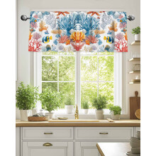 Ocean Fish Coral Kitchen Valance Rod Pocket 42x18 Inch