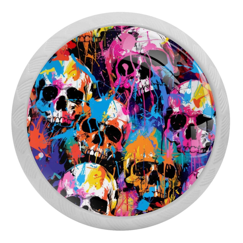 Skull Pattern Crystal Glass Cabinet Knobs 4 Pcs 9097180213130