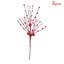 Artificial Red Berry Flower Stems Heart Shape 6 Pcs