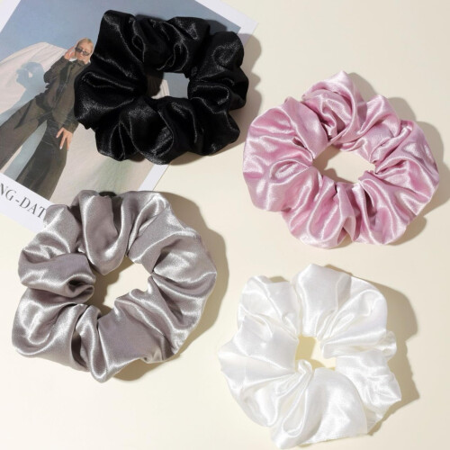Satin Silk Scrunchies for Thick Hair 4 Pack
