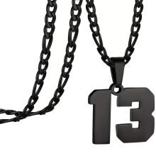 Stainless Steel Sports Necklace Black Number 13