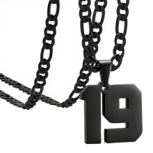 Stainless Steel Athlete Number Necklace Black 19
