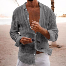 Men's Cotton-Linen Long Sleeve Shirt Regular Fit Dark Gray