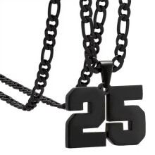 Stainless Steel Sports Necklace Black Number 25