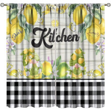Lemon Farmhouse Kitchen Curtains Rustic Gnome Pattern