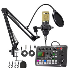 Live Sound Card DJ Mixer with Voice Changer and LED Lights
