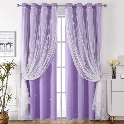 Purple Blackout Curtains Polyester 100x130cm Grommet Top