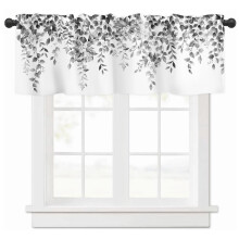 Grey valance curtains watercolor floral print 52 x 18 inch