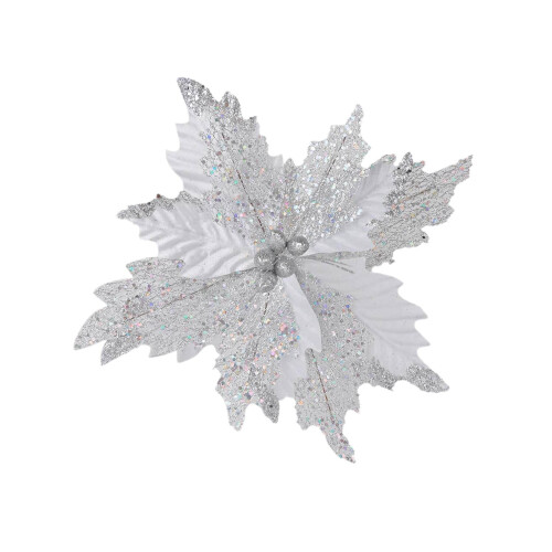 Glitter Poinsettia Tree Pick 3-Tier Artificial Flower 14.57