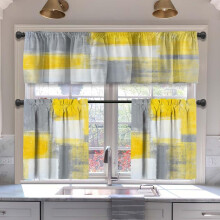 Kitchen Curtains Set Blue Black White Grey 3 pcs