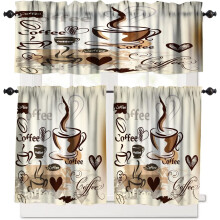 Coffee Kitchen Curtains Set 54x36 inch 3-Piece Cafe Theme