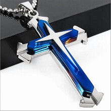 Cross Alloy Pendant Necklace for Men Blue 55–60 cm