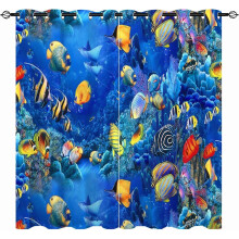 Ocean Curtains Grommet Tropical Fish Coral Print Waterproof