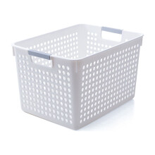 White Plastic Laundry Basket with Silver Handle 2-Bushel
