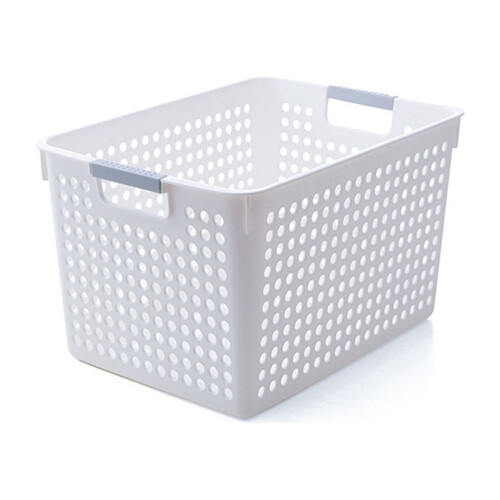 White Plastic Laundry Basket with Silver Handle 2-Bushel