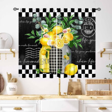 Lemon Fruit Kitchen Curtains Black White 2 Panels 55x39 in