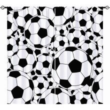 Soccer Cartoon Curtains Rod Pocket White Black Football