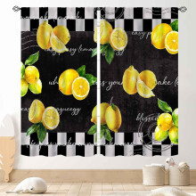 Yellow Lemon Kitchen Curtains Vintage Retro Fruit Pattern 2