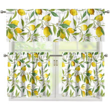 Lemon Print Blackout Kitchen Curtains Set 3-Pc Farmhouse