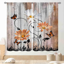 Daisy Curtains Orange White Farmhouse Floral 2 Panels 84x63