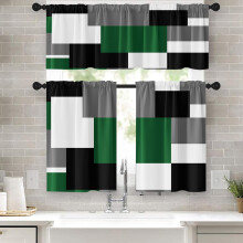 Green geometric kitchen curtains set black grey white 36