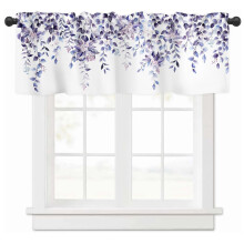 Purple valance curtains watercolor floral print 52 x 18