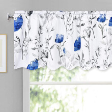 Flower Print Kitchen Curtain Valance Blue 52W x 18L 1 Panel
