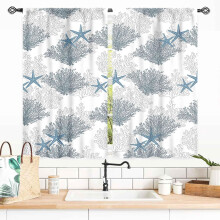 Nautical Starfish Curtains Blue Coral Beach Theme 2 Panels