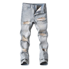 Girls' high-waisted denim trousers light blue size 9-10