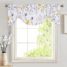 Watercolor Floral Valance Curtains Yellow Gray 54 x 18 Inch