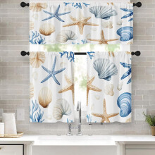 Seashell Starfish Coral Kitchen Curtains Set 36 inch Rod