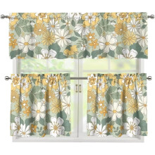 Vintage Floral Kitchen Curtains 3-Piece Set Rod Pocket