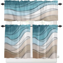 Kitchen Curtains and Valances Set Turquoise Teal Brown 3-Pc